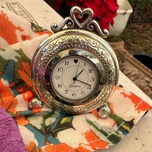Brighton Ornate Silver Heart Clock